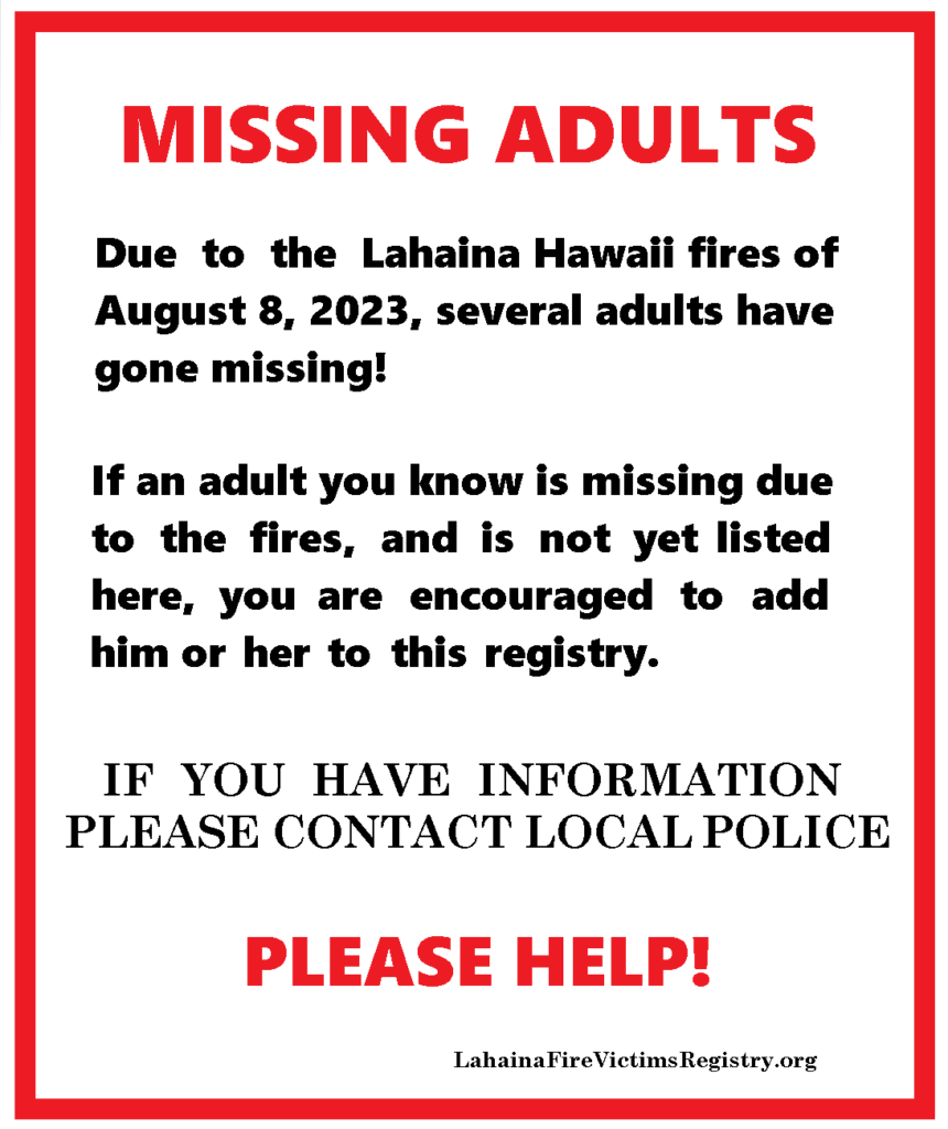 Lahaina Fire Missing Adults